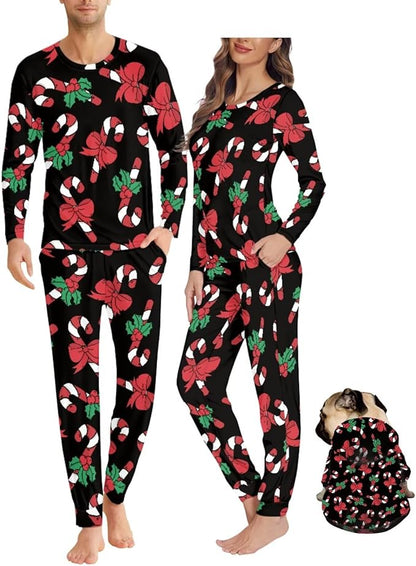 Christmas Family Pajamas Matching Sets with Pockets Dog Costumes for Small Dogs Long Sleeve Sleepwear Plus Size