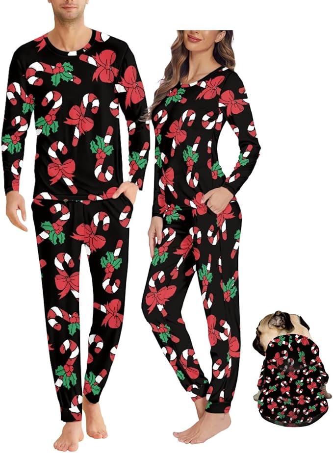 Christmas Family Pajamas Matching Sets with Pockets Dog Costumes for Small Dogs Long Sleeve Sleepwear Plus Size
