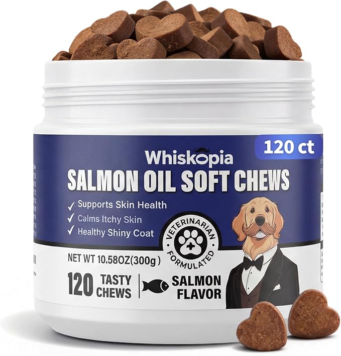 Allergy Relief Chews for Dogs Omega-3 Fish Oil Chewable Supplement with Probiotics for Itchy Skin and Hot Spots Allergies Relief, Paw Licking, Dry Skin & Coat Supplement Itching Relief Bites - 120 Ct