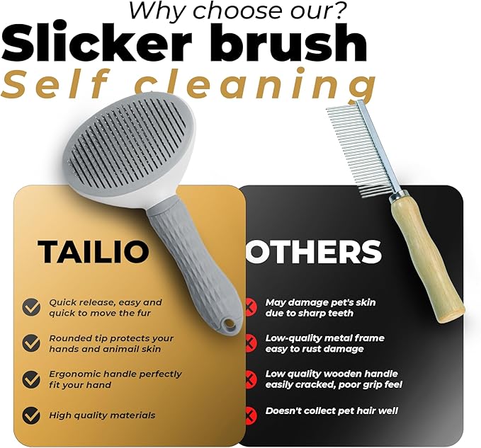 Dog & Cat Brush, Soft Self Cleaning Slicker Brush, Skin-Friendly Upgraded Dog Brush for Shedding, Massaging, and Grooming – Perfect for Long & Short Coats (Gray)