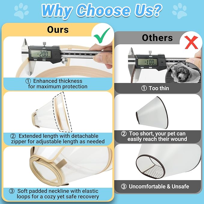 Dog Cone to Stop Licking, Clear Recovery Collar with Detachable Zipper, Sturdy Elizabethan Collar for Large Medium Small Dogs, Soft Adjustable Cone After Surgery Patented, Khaki XXL