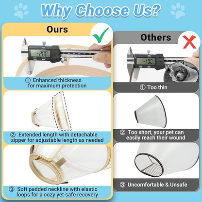 Dog Cone to Stop Licking, Clear Recovery Collar with Detachable Zipper, Sturdy Elizabethan Collar for Large Medium Small Dogs, Soft Adjustable Cone After Surgery Patented, Khaki XXL