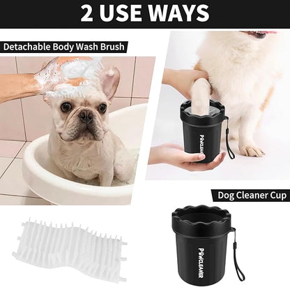 Professional 7 in 1 Dog Paw Cleaner for Dogs & Cats - Includes 1 Portable Paw Washer, 1 Bath Brush, 2 Dog Toothbrushes and 3 Absorbent Towels Note: Fits Paws up to 2 Inches Wide (Small, Black)