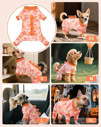 CuteBone Dinosaur Costume Dog Pajamas, Stretchy Spandex Crystal Velvet Sleepwear Coat for Small Dogs, Soft & Warm Pet Outfit Clothes for Cold Weather, Cozy Pullover Design COSP18L