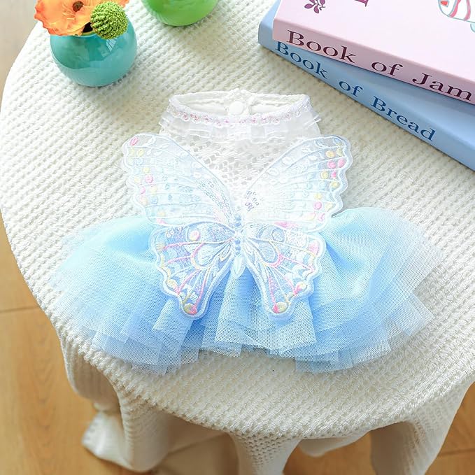 Fashion Sweet Puppy Dog Blingbling Princess Skirt Pet Dog Lace Cake Camisole Tutu Dress B-Light Blue S