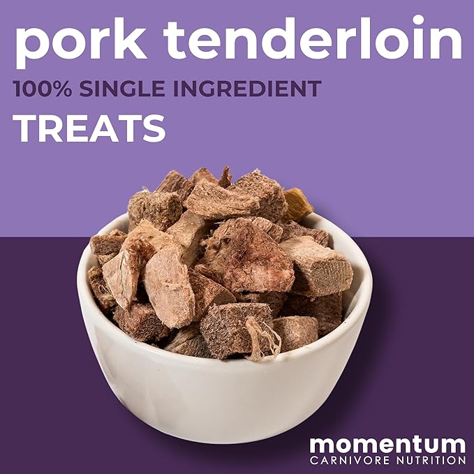 Momentum Carnivore Nutrition Freeze-Dried Pork Tenderloin Dog Treats & Cat Treats – Single-Ingredient, High-Protein, Grain-Free, Lean & Naturally Tender – Made in USA – 3.5 oz Bag
