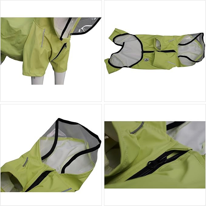 Four-Legged Full Coverage Waterproof Dog Raincoat with Reflective Features Pet Raincoats for Large Medium Small Dogs Light Green 4XL