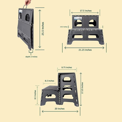 Bee Neat 2 Step Folding Dog Stairs & Ramp for Your Pet - Indoor Outdoor Foldable Pet Stairs for High Bed, Car, SUV – Collapsible Step Stool Ladder Supports 300lbs – New Carpeted Design