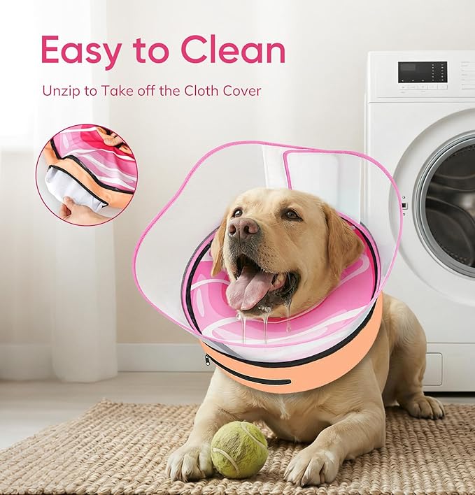 Raised Inflatable Dog Cone After Surgery - Adjustable Recovery Donut Collar with Neck Strap and Removable Anti-Licking Shield - Soft Dog Cone Alternative for Small Medium Large Dogs (DonutPink,XXL)