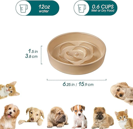 vancasso Slow Feeder Dog Bowl, 0.6 Cups Ceramic Dog Food Dish for Fast Eaters Small Breed, Puzzle Bowl for Small Dogs and Cats, Khaki