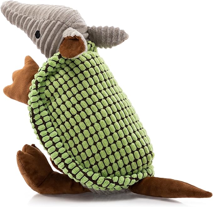 Hollypet Plush Dog Squeaky Toy Stuffed Armadillo Animal Pet Puppy Chew Toys with Clean Teeth for Small Medium Large All Breed Sizes Dogs, Cantaloupe Green, 14 in