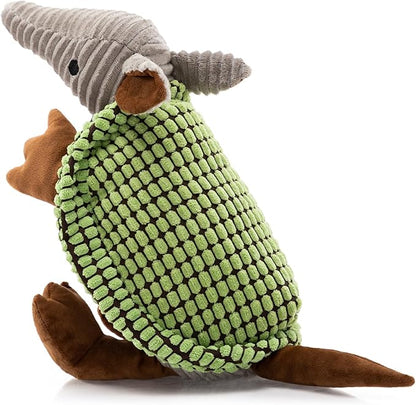 Hollypet Plush Dog Squeaky Toy Stuffed Armadillo Animal Pet Puppy Chew Toys with Clean Teeth for Small Medium Large All Breed Sizes Dogs, Cantaloupe Green, 14 in