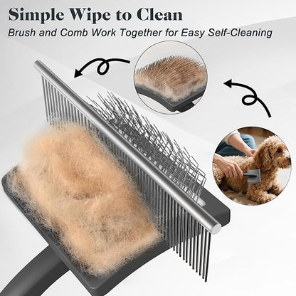 2PCS Slicker Brush for Dogs & Pet Comb,Professional Dog Grooming Brush (Goldendoodles,Poodles,Labradoodles) with Extra Long Pins to Effectively Remove Tangles, Knots and Mats (Grey, Large)