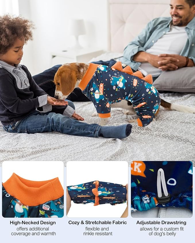 CuteBone Dinosaur Costume Dog Pajamas, Stretchy Spandex Crystal Velvet Sleepwear Coat for Small Dogs, Soft & Warm Pet Outfit Clothes for Cold Weather, Cozy Pullover Design COSP19L