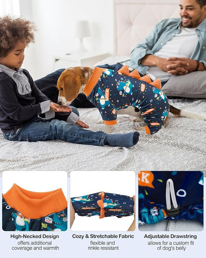 CuteBone Dinosaur Costume Dog Pajamas, Stretchy Spandex Crystal Velvet Sleepwear Coat for Small Dogs, Soft & Warm Pet Outfit Clothes for Cold Weather, Cozy Pullover Design COSP19L