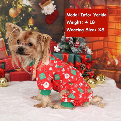 Dog Christmas Pajamas for Small Dogs Father Christmas Trees Puppy Onesies Pjs Stretchy Dog Clothes Pet Jumpsuits 4 Leg Jammie