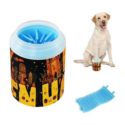 Dog Paw Cleaner Mudbuster Dog Foot Washer for Small Medium Large Dogs Cats Premium Pet Supplies Happy Halloween Art Funny Orange
