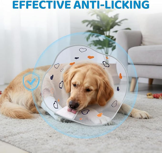 Elizabethan Dog Cone Collar, Adjustable Pet Cone to Stop Licking, Durable Plastic Neck Cone After Surgery for Small, Medium Large Dogs, Love M