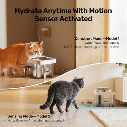 Cat Water Fountain, Wastewater Separation & No Filter Cotton, Pet Water Dispenser with 101oz/3L Large Capacity Tank, Wireless Automatic Water Fountains for Cats Indoor Cat Watering Supplies