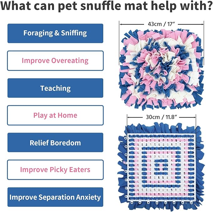 LIVEKEY Pet Snuffle Mat for Dogs, Dog Feeding Mat, Nosework Training Mats for Foraging Instinct Interactive Puzzle Toys (Blue&Pink&White)