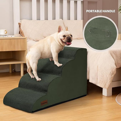 Dog Steps for Bed, 4-Step Dog Stairs Ramp for Small Dogs and Cats, Indoor Non-Slip Pet Stairs Suitable for Older, Short-Legged, and Puppy Dogs to Climb Onto High Beds and Couch, 17.4" H,Green