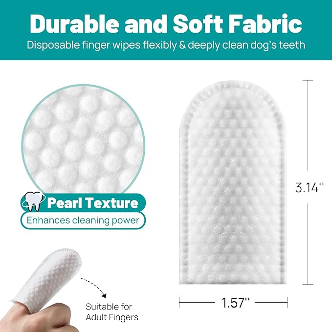 Teeth Cleaning Wipes for Dogs & Cats, Dog Finger Toothbrush Wipes, Dog Dental Care Finger Wipes, Dog Tooth Brushing Kit, Remove Plaque & Tartar Buildup, Fresh Breath (50 PCS, Unscented)