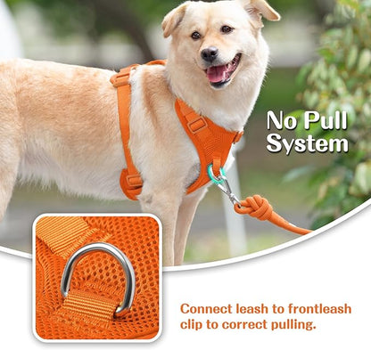 No Pull Dog Harness for Small Medium Large Dogs - Adjustable 2 Layer Mesh Dog Vest with Dual Clip, Escape Proof, Quick Release, Lightweight Breathable Mesh for Walking Hiking (Orange,M)