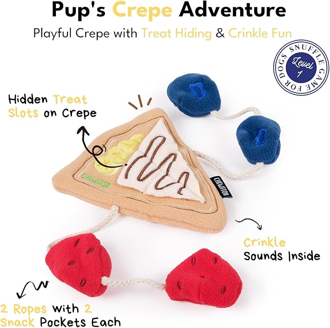 CHEWFFON Dog Crepe Toy, Dog Plush Crinkle Toys, Interactive Puppy Snuffle Toys, Hide Treat Puzzle Toy, Nose Work Game for Small and Medium Dogs