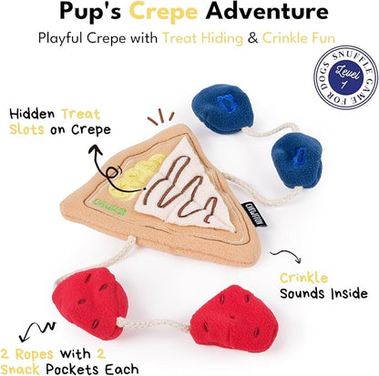 CHEWFFON Dog Crepe Toy, Dog Plush Crinkle Toys, Interactive Puppy Snuffle Toys, Hide Treat Puzzle Toy, Nose Work Game for Small and Medium Dogs