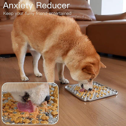 Double Wall Stainless Steel Lick Mat for Dogs & Cats - Chew Proof & Whisker Friendly, Non-Slip Base, for Calm Feeding & Anxiety Relief - Dishwasher Safe Slow Feeder Pad [1Pack]