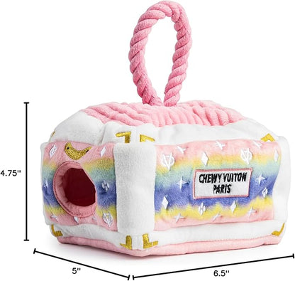 Haute Diggity Dog Pink Ombre Chewy Vuiton Trunk, Plush Designer Dog Toys with Interactive Squeaker, Stimulating Pet Enrichment, Machine-Washable & Safe Materials for All Breeds