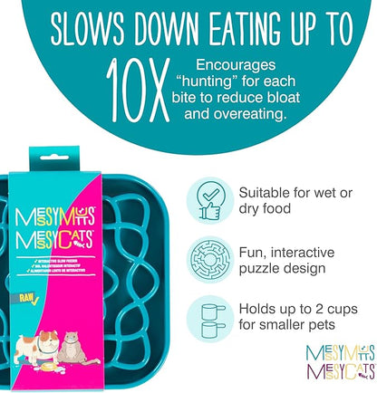 Messy Mutts and Cats Interactive Square Slow Feeder | Blue (2 Cup) | 8” x 8” Square Puzzle Slow Feeder for Dogs/Cats | Enrichment Food Dish for Slow Eating, Bloating