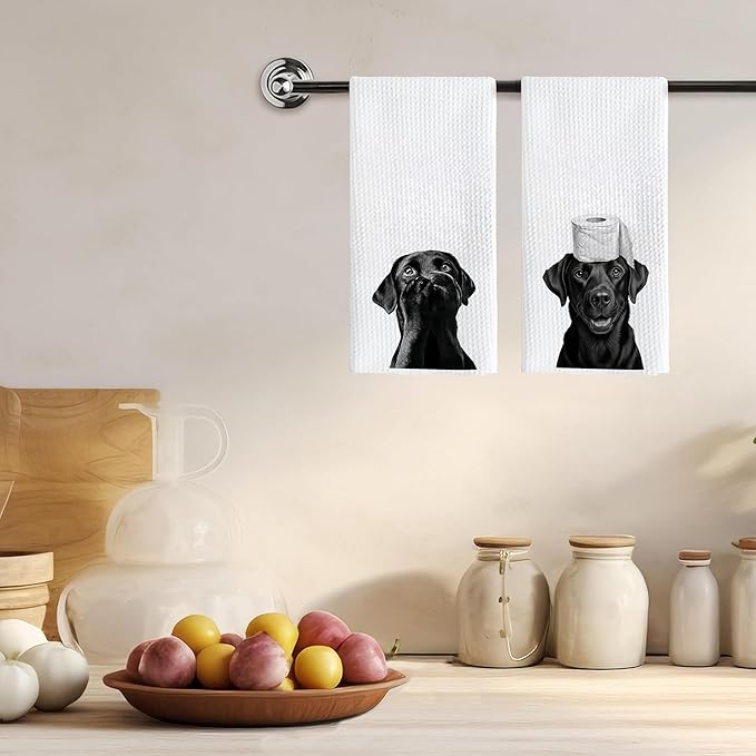 Funny Black Labrador Retriever Bathroom Hand Towels, Black Lab Gifts Decorative Hand Towels for Bath Room Washroom Restroom, Dog Bathroom Decor, 16x24 Inch Set of 2