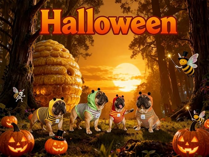 iChoue Pitbull Bee Honeybee Bumblebee Caterpillar Insect Halloween Costumes Hoodies Sleeveless Clothes Outfits Cosplay Shirts for Dogs English Bulldog American Bully - Orange Green, XLarge