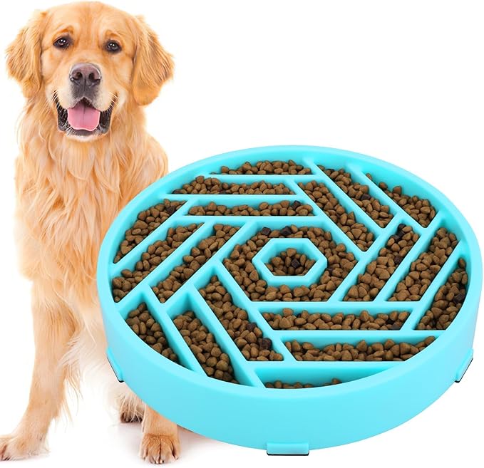 TOBYTO Slow Feeder Dog Bowls Large Medium Breed,Anti-Choking Slow Eating Dog Food Bowl,Non Slip Pet Slower Food Feeding Bowls Large Puzzle Slow Feeder Bloat Stop Maze Dog Dishes,Blue