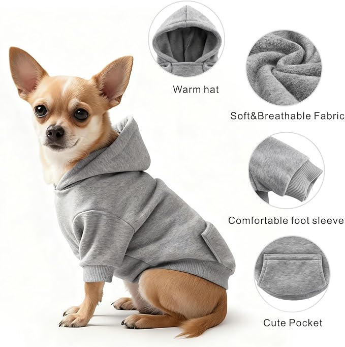 Idepet Pet Dog Hoodies Dog Clothes for Small Dogs Vest Chihuahua Clothes Warm Coat Jacket Autumn Puppy Outfits Cats Dogs Clothing(M,Grey)