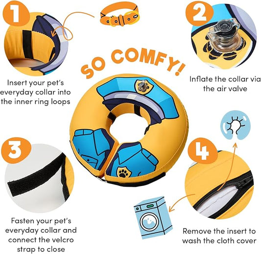 BENCMATE Inflatable Dog Cone Collar Alternative, Soft Dog Cone for Small Medium Large Dogs and Cats, Neck Recovery ECollar Donut Collar After Surgery (Large, Police Officer)