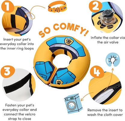 BENCMATE Inflatable Dog Cone Collar Alternative, Soft Dog Cone for Small Medium Large Dogs and Cats, Neck Recovery ECollar Donut Collar After Surgery (Small, Police Officer)