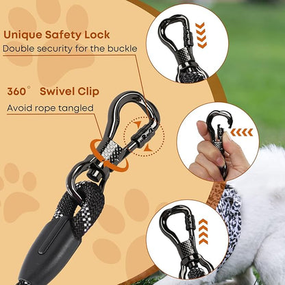 (2 Pack) Long Dog Leash for Dog Training 30FT, Lockable Hook Heavy Duty Dog Lead Tie Out Rope for Large Medium Small Dogs Outside Walking, Playing, Camping, or Yard(Black&Blue)