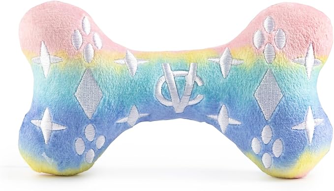 Haute Diggity Dog Pink Ombre Chewy Vuiton Bone, Plush Designer Dog Toys with Interactive Squeaker, Stimulating Pet Enrichment, Machine-Washable & Safe Materials for All Breeds, Size Large