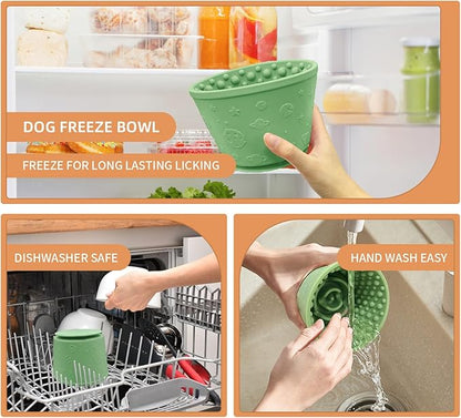 Dog Lick Bowl,Anxiety Relief Non-Slip Silicone Treat Bowl,Durable Anti-Choking Long-Lasting Enrichment Slow Feeder Licking Mat for Medium Large Breed,Freezable BPA Free Silicone Dishwasher Safe