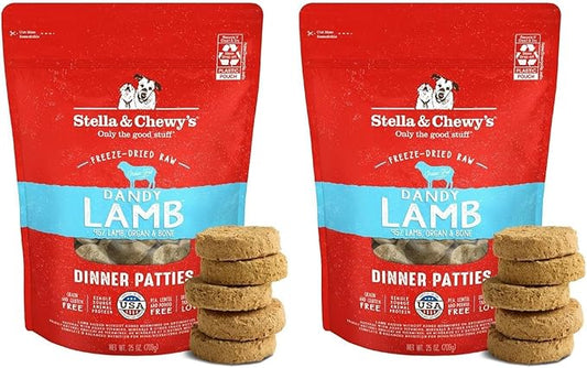 Stella & Chewy's Freeze-Dried Raw Dinner Patties - Dandy Lamb Recipe - High Protein Grain-Free Puppy & Dog Food - Perfect for Picky Eaters - 25 oz (Pack of 2)