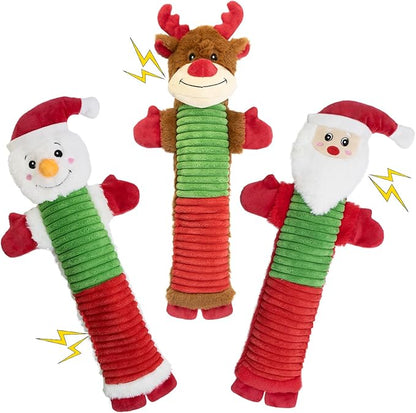 Christmas Squeaky Dog Toys- 3 Pack No-Stuffing Dog Chew Toys with Crinkle and Squeaker- Elk, Santa Claus, Snowman Chew Toys to Keep Them Busy, Tug of War Toys for Medium and Large Dogs
