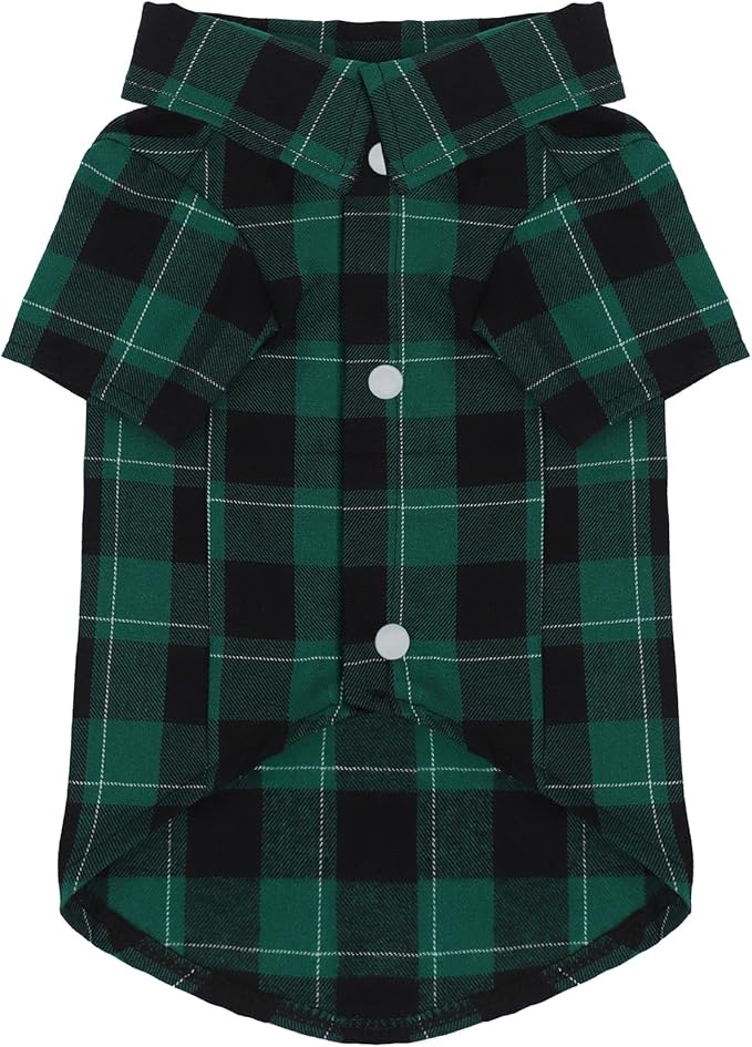Paiaite Plaid Dog Shirt: Classic CheckeGreen Style in Pure Cotton for Large, Medium, and Small Breeds, Comfort, Breathability, and Elegance. Perfect for Everyday Wear, and Photoshoots Green L