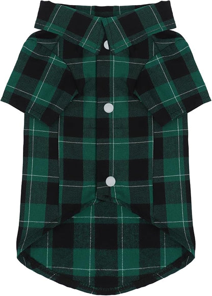 Paiaite Plaid Dog Shirt: Classic CheckeGreen Style in Pure Cotton for Large, Medium, and Small Breeds, Comfort, Breathability, and Elegance. Perfect for Everyday Wear, and Photoshoots Green L