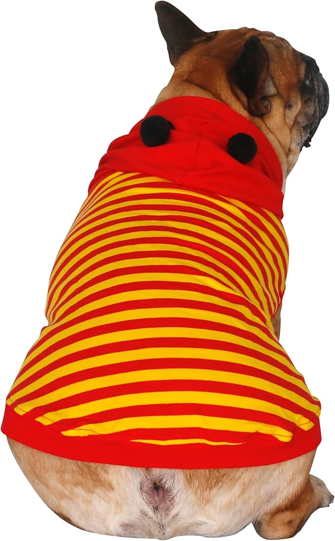 iChoue Pitbull Bee Honeybee Bumblebee Caterpillar Insect Halloween Costumes Hoodies Sleeveless Clothes Outfits Cosplay Shirts for Dogs English Bulldog American Bully - Red Yellow, XLarge