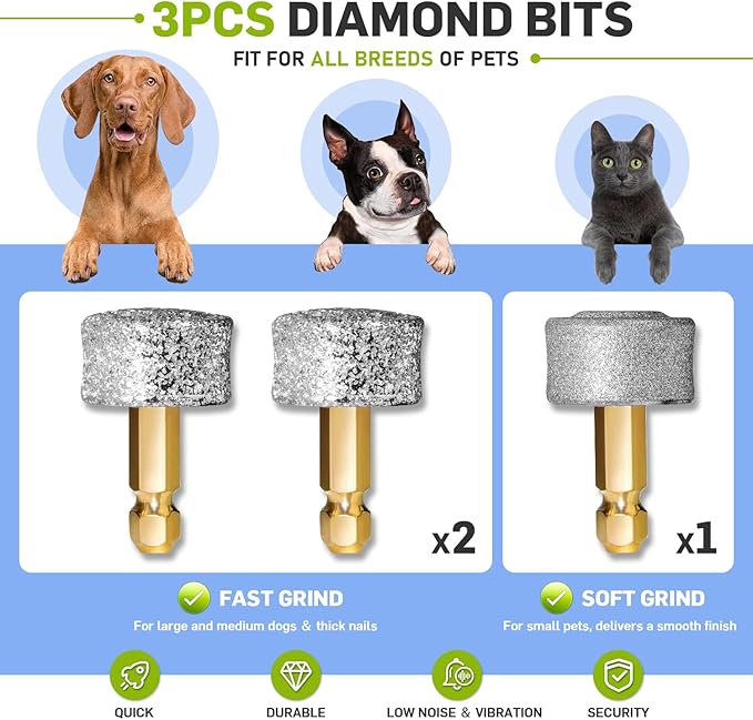 Dog Nail Grinder & Clipper 2-in-1 Set - 25dB Ultra Quiet with 3 Grinding Wheels & 2 LED Lights, Rechargeable for Large/Puppy Dogs & Cats, 3-Speed Adjustable for Anxious Pets