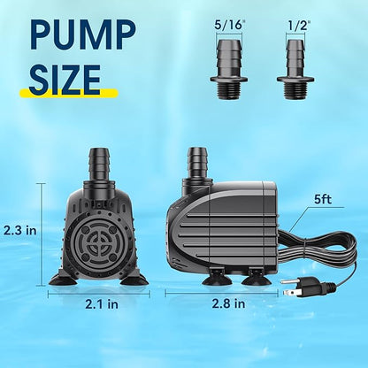 NFESOLAR Submersible Water Pump 120GPH, Ultra Quiet Submersible Pump with Dry Burning Protection 3ft High Lift for Fountains, Waterfall, Hydroponics, Aquariums KF202