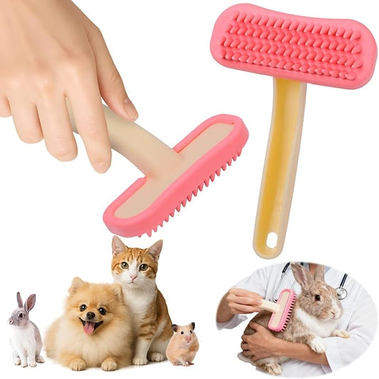 Bunny Brush, Soft Silicone Small Animal Brush, Short Hair Dog Brush - Removes Loose Fur, Detangles & Massages for Rabbits, Chinchillas, Kittens & Puppies During Shedding Season or Bath Time