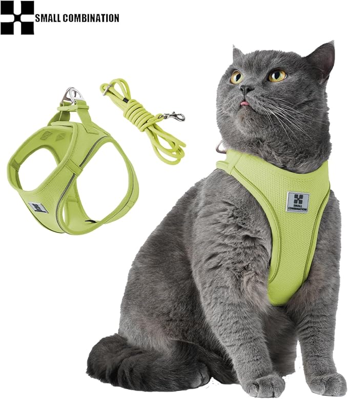 Adjustable Dog Harness with Leash, Reflective Mesh, No-Pull Design，Matching Lead Rope (Lemon Yellow, XXXS)